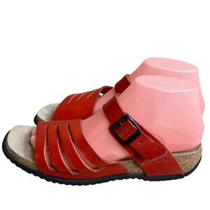 Mephisto Red Orange Leather Strappy Cork Footbed Sandals Women's Size 39 USA 8
